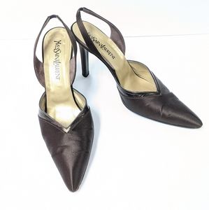 Yves Saint Laurent Brown Satin Slingbacks size 9.5